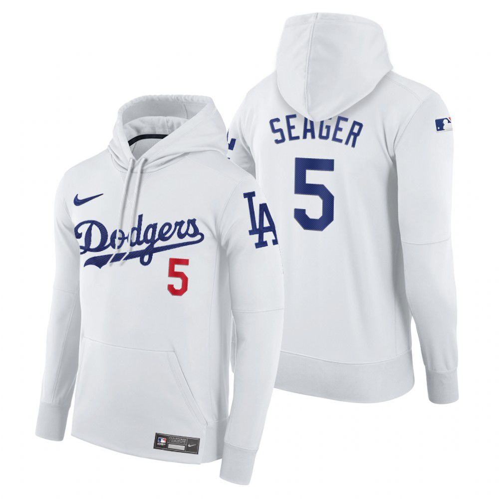 Men Los Angeles Dodgers 5 Seager white home hoodie 2021 MLB Nike Jerseys